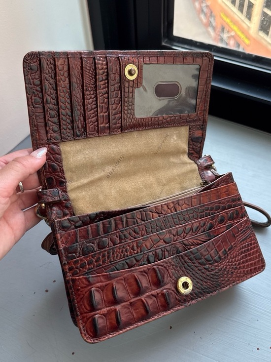 Brahmin Handbags - Vintage Brahmin Croc-Embossed Crossbody Wallet in Deep Brown